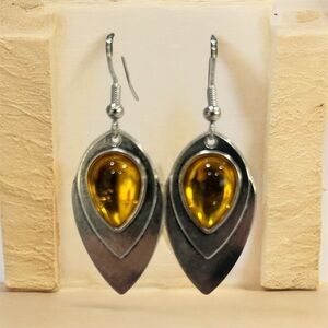 Silver and Orange Teardrop Earrings